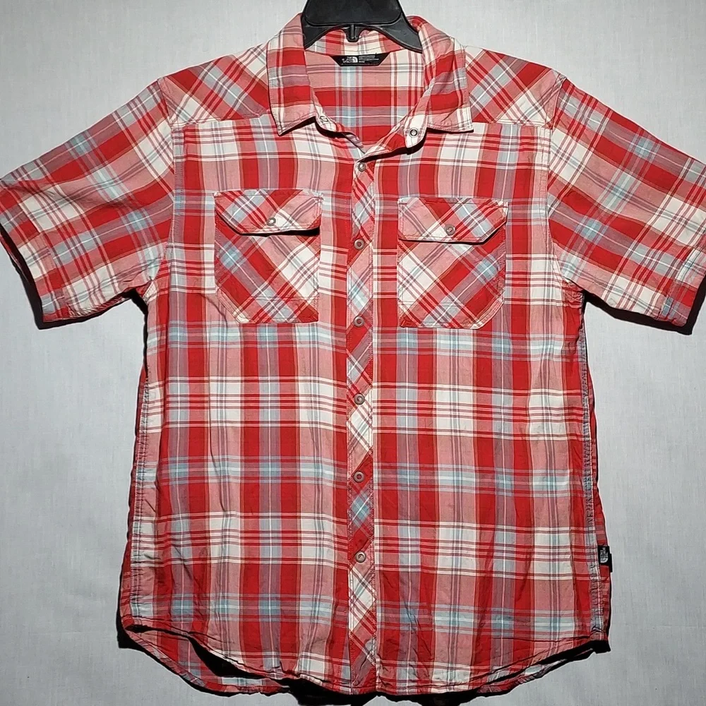 The North Face Snap Button Plaid Short Sleeve Mens Shirt Size Medium‎
